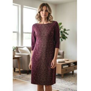 Leota polka dot purple shift dress, women's 3/4 sleeved, NWOT